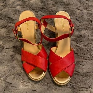 Cole Haan red leather jute wedge sandal - worn once!